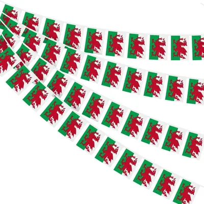 Produktbild von Wimpelkette Wales 2 Stück 30 Flaggen 14x21cm 10m Stoff für Party Deko