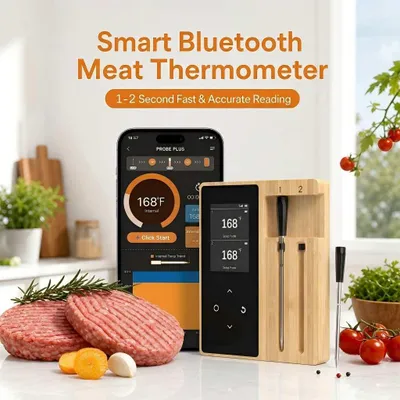 Produktbild von AIORBER Kabelloses Fleischthermometer 2 Sonden Bluetooth Grillthermometer Digitales Bratenthermometer mit App IPX7 Schwarz