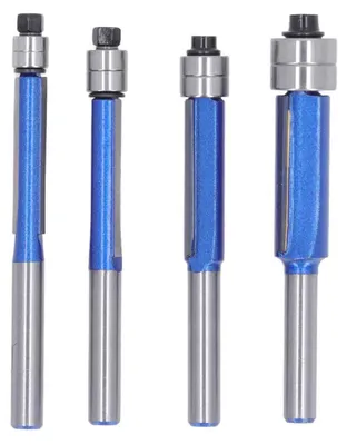 Produktbild von 4-teiliges Set Bündigfräser mit 1/4-Zoll-Schaft zum Trimmen und Schneiden – ideal für Heimwerkerprojekte in der Holzbearbeitung.