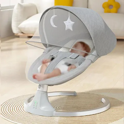 Image de Berceau électrique pour bébé - Lit pour bébé XM3 - Bluetooth - Plusieurs modes - Minuterie - Moustiquaire - Pour nouveau-nés - Gris