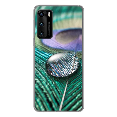 Produktbild von MuchoWow® Handyhülle Schutzhülle Hülle für Huawei P40 Nahaufnahme eines Wassertropfens auf einer Pfauenfeder Silikon Softcase Handy Hülle - Handytasche