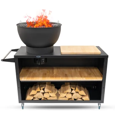 Zdjęcie produktu dla HEAT Outdoor Living Trolle Black - Kuchnia zewnętrzna - Grill z plancha i rusztem - Grill zewnętrzny Brasero na kółkach - 117x46x106cm