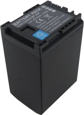 A black camcorder battery pack is shown against a white background.