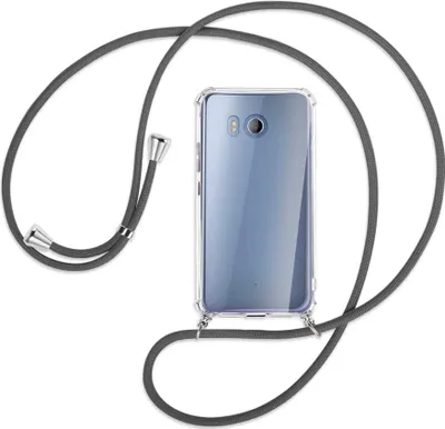 Produktbild von Handykette Backcover-Schutzhülle mit Band (Metall silberfarben) für HTC U11 - dunkelgrau
