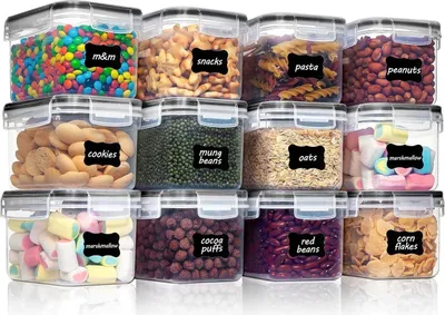 Produktbild von Vtopmart Vorratsdosen Set 0.8L - Müsli Schüttdose & Frischhaltedosen - BPA frei - 24 Etiketten - Schwarz