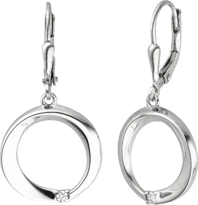 Produktbild von Ohrhänger Kreise 925 Silber mit 2 Zirkonia Boutons Ohrringe Ohrschmuck glänzend