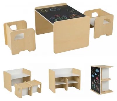 Produktbild von KOMFOTTEU Kindertisch mit 2 Stühlen, Maltisch mit Tafel & süßem Muster, platzsparendes Aktivitätstisch Set, Kindersitzgruppe für Kinderzimmer & Spielzimmer, Spieltisch für Kinder ab 3 Jahren