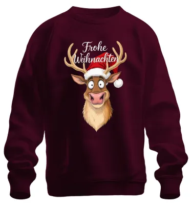 Zdjęcie produktu dla Merry Christmas Funny Reindeer Christmas Hat Cartoon Humour Uni Bluza rozpinana, bordowy, XXL