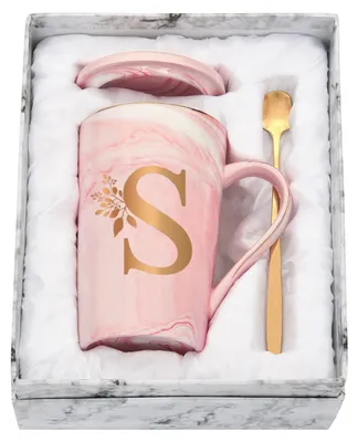 Productafbeelding van Koffiekop met letters en bloemenmotief, gepersonaliseerd, 400 ml, roze