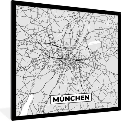 Produktbild von MuchoWow® Gerahmtes Poster München - Karte - Stadtplan - Deutschland 40x40 cm - Poster mit Schwarzem Bilderrahmen Wandposter Rahmen Foto Bilder - Mit Rahmen - Wanddekoration Schlafzimmer