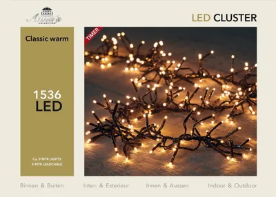 Productafbeelding van Led classic cluster lights 1536l/9m - 4m aanloopsnoer zwart - bi-bui trafo Anna's collection