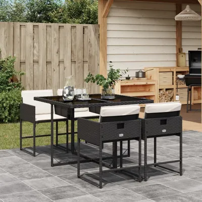 Produktbild von Schlichtes Gartenmöbel Set Balkonmöbel-Set 5-tlg. Garten-Essgruppe mit Kissen Schwarz Poly Rattan - Gartenmöbelgarnituren DE8949172 2parcel