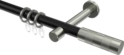 Produktbild von Interdeco Gardinenstange / Vorhangstange Schwarz / Edelstahl-Optik, Typ Prestige Mavell (Zylinder Bicolor), 20 mm Ø 1-läufig, 160 cm