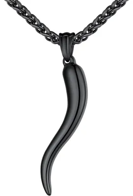 Productafbeelding van Collier met Italiaans hoorn-design, 3D-hanger, ketting, 50 cm + 5 cm verlengstuk, roestvrij staal, zwart
