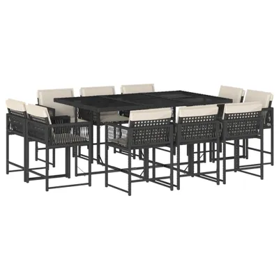 Produktbild von 11-tlg. Garten-Essgruppe mit Kissen Schwarz Poly Rattan
