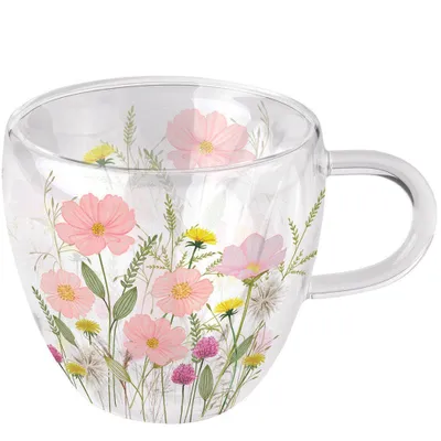 Image de Verre à double paroi Ø 10 h 9,5 cm 0,2 L Fleurs Couleurs pastel rose