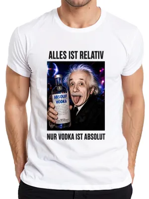 Productafbeelding van Alles is relatief, behalve wodka. Einstein Party, fysica, heren T-shirt, wit, maat L
