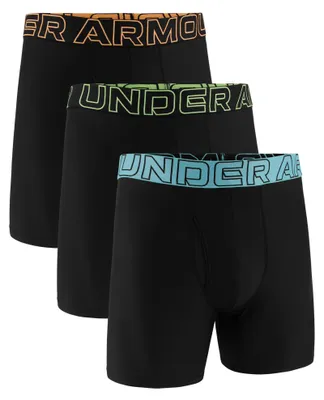 Produktbild von UNDER ARMOUR Herren Boxershorts, 3er Pack - Performance Tech Boxer Briefs Solid 6 in, Stretch, einfarbig Schwarz/Grün/Blau/Orange XL