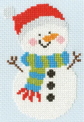 Obrázek produktu pro Sada pro výšivku křížkem, značka Bothy Threads, motiv "Veselý sněhulák", kód SKIP6, rozměry 13x19 cm, pro vlastní tvorbu