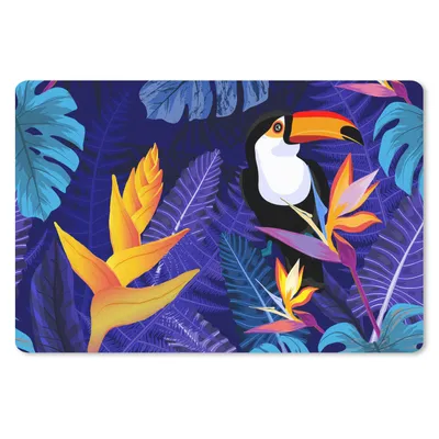Produktbild von MuchoWow® Schreibtischunterlage Dschungel - Tukan - Blumen - Pflanzen - Kinder - Lila - Tiere 60x40 cm - XXL Mauspad - Großes Mauspad