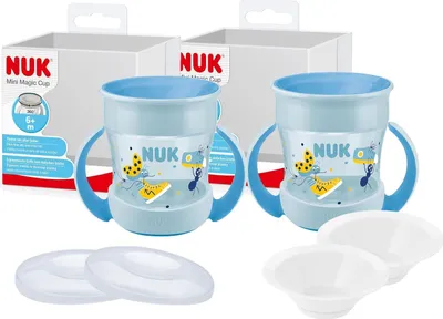 Produktbild von NUK Mini Magic Cup Set – 2x Trinklernbecher mit Marienkäfer Motiv 160ml + 2 Ersatzdeckel & 2 Trinktüllen – -frei, auslaufsicherer Babybecher