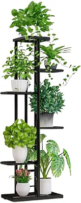 Produktbild von 6-stufiges Pflanzenregal Metall – Blumenständer für Innen & Außen – Mehrstöckiger Blumentopf Halter – Dunkelgrau