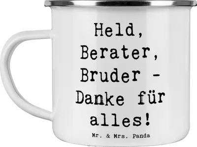 Produktbild von Mr. & Mrs. Panda Teetasse Spruch Held Bruder - Weiß - Geschenk, Campingbecher, Pott, Geschwister, Haferl, Berater, Teebecher, Geschenke, Liebe, handgefertigt, Bedanken