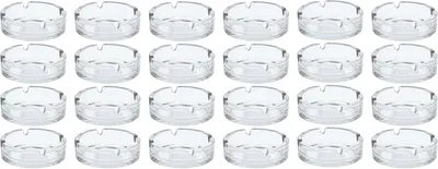 Produktbild von mucHome 24x Aschenbecher aus Glas für Zigaretten - für Haushalt und Gastro - Rund Ø 10,5 cm, aus robustem Glas - spülmaschinenfest & stapelbar