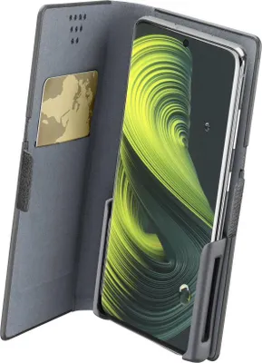 Produktbild von Cellularline Slide & Click - L: (Max Smartphone Size: 90mm X 174mm) Multikompatible Leder-Effekt-Schutztasche im Book-Style, Folio, Universal, 90 x 170 mm, Schwarz