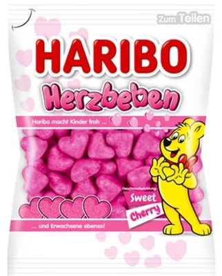 Zdjęcie produktu dla HARIBO Herzbeben piankowe serduszka cukrowe o smaku wiśniowym 160g