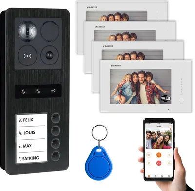 Produktbild von BALTER ERA Schwarz IP Aufputz 7" WiFi Monitor RFID Full HD Video Türsprechanlage Set 4 Familienhaus