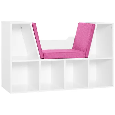 Produktbild von HOMCOM Bücherregal, Bank, 2-in-1, modernes Design, 6 Schließfächer, 3 Kissen im Lieferumfang enthalten, 102 L x 30 B x 61 H cm, Weiß-Rosa