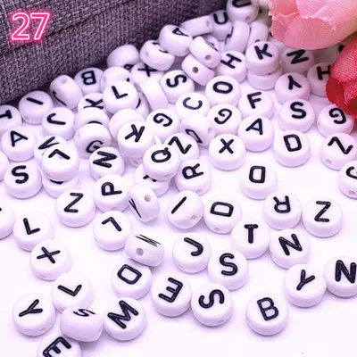 Immagine prodotto di Perline per lettere, 500 pezzi, 4x7 mm, bianche con nero, rotonde, mix di lettere