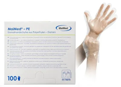 Produktbild von MaiMed-PE-unsteril, Nr. 1 Damen Einmalhandschuhe aus PE zu 100 St./Box | Packung (100 Stück)