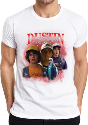 Zdjęcie produktu dla Koszulka męska Dustin Henderson Stranger Fan Gift Retro 80s Vintage Hawkins, biały, M
