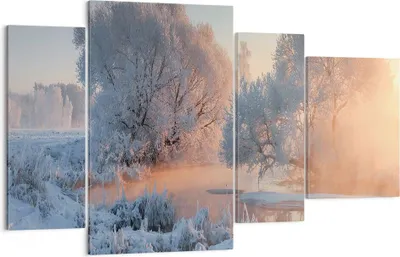 Produktbild von Bild auf Leinwand - Leinwandbild - Winter Schnee Fluss - 120x70cm - Wand Bild - Wanddeko - Leinwanddruck - Bilder - Kunstdruck - Wanddekoration - Leinwand bilder - Wandkunst - DL120x70-4108