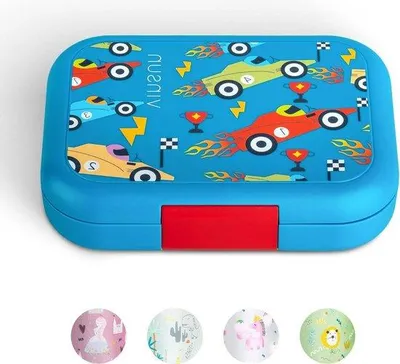 Produktbild von Famanu Lunchbox für Kinder 4 Fächer Auslaufsicher BPA-frei Spülmaschinenfest Blaue Bento Box