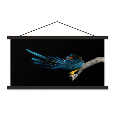 Produktbild von MuchoWow® Textilposter Vogel - Federn - Zweig - Schwarz 150x75 cm mit schwarzem Rahmen - Posterleiste