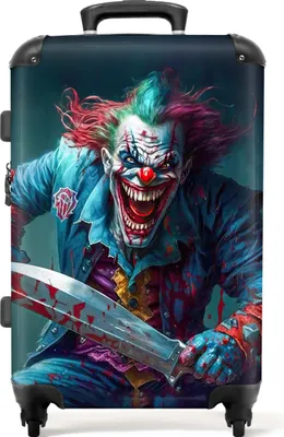 Produktbild von NoBoringSuitcases.com® Großer Koffer - Clown - Horror - Messer - Kleidung - Porträt - Kombinationsschloss TSA - Hartschalen Trolley 4 Rollen - 72 liter - Reisekoffer - 66 cmKoffer Mittelgroß 67x43x25 cm, 72L,