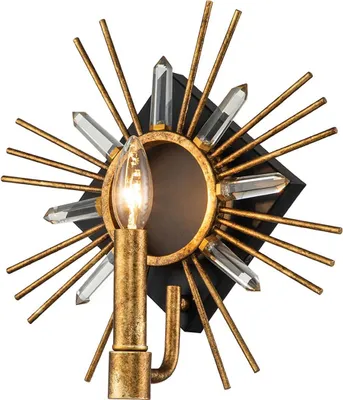 Produktbild von Wandleuchte Metall E14 31,8 cm breit in Schwarz Gold Modern Kristall Wandlampe