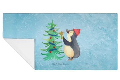 Produktbild von Mr. & Mrs. Panda Handtuch Pinguin Weihnachtsbaum - Eisblau - Geschenk, Händehandtuch, Flauschtuch, Weihnachten, 50x100, baumwolle, Winter, kleines
