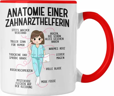 Produktbild von Trendation - Zahnarzthelferin Tasse Geschenk Lustig Zahnarzt Damen Kollegin Geschenkidee Zahnmedizinische Fachangestellte Anatomie Zahnmedizin (Rot)