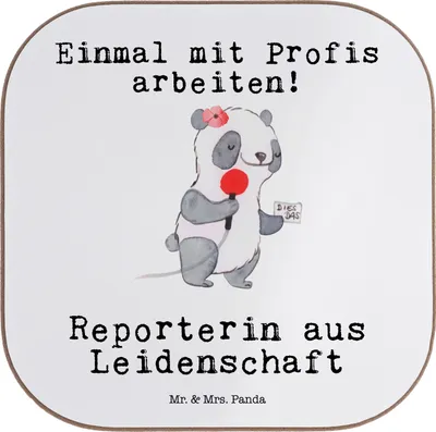 Produktbild von Mr. & Mrs. Panda Tischuntersetzer Reporterin Leidenschaft - Weiß - Geschenk, Untersetzer Gläser, gläseruntersetzer, für, Coaster, Getränkeuntersetzer