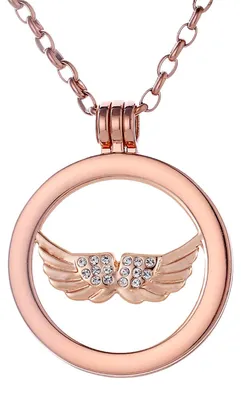 Produktbild von Morella Damen Halskette roségold 70 cm Edelstahl mit Anhänger und Coin 33 mm Engelsflügel in Schmuckbeutel