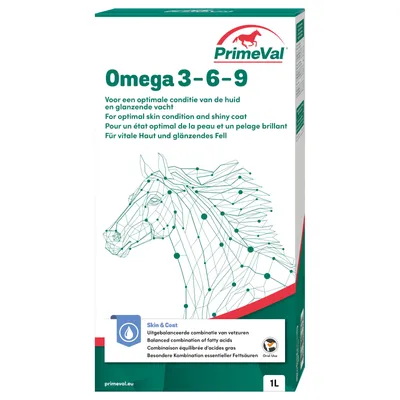 Zdjęcie produktu dla PrimeVal Omega 3-6-9 dla koni - Dla zdrowej skóry i lśniącej sierści - 1 litr