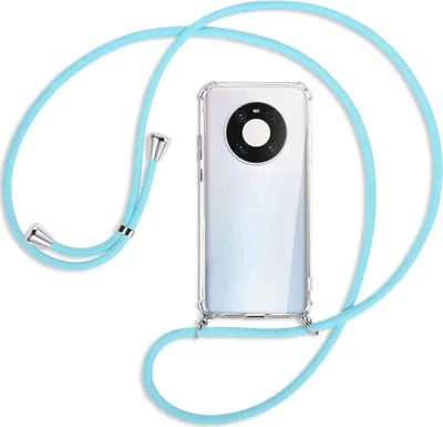 Produktbild von Handykette Backcover-Schutzhülle mit Band (Metall silberfarben) für Huawei Mate 40 Pro - himmelblau