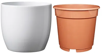Produktbild von MePla - Set - Übertopf Basel ø13 + Kulturtopf ø12 - weiss