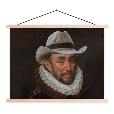 Produktbild von MuchoWow® Textilposter Wilhelm von Oranien - Adriaen Thomasz - Cowboy 120x90 cm mit holzfarbenen Rahmen - Magnetisch