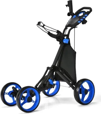 Image de Chariot de golf à 4 roues - Cadre en aluminium pliable - Caddie de golf léger avec support de parapluie