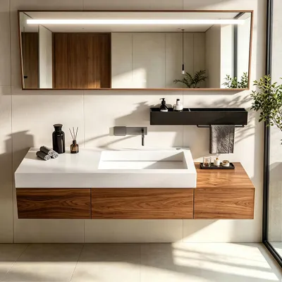Image de Lavabo en pierre frittée pour salle de bains, lavabo à poser moderne, meuble-lavabo élégant pour salle de bains, toilettes d'invités et buanderie 130 × 55 cm 【XZC950-130】